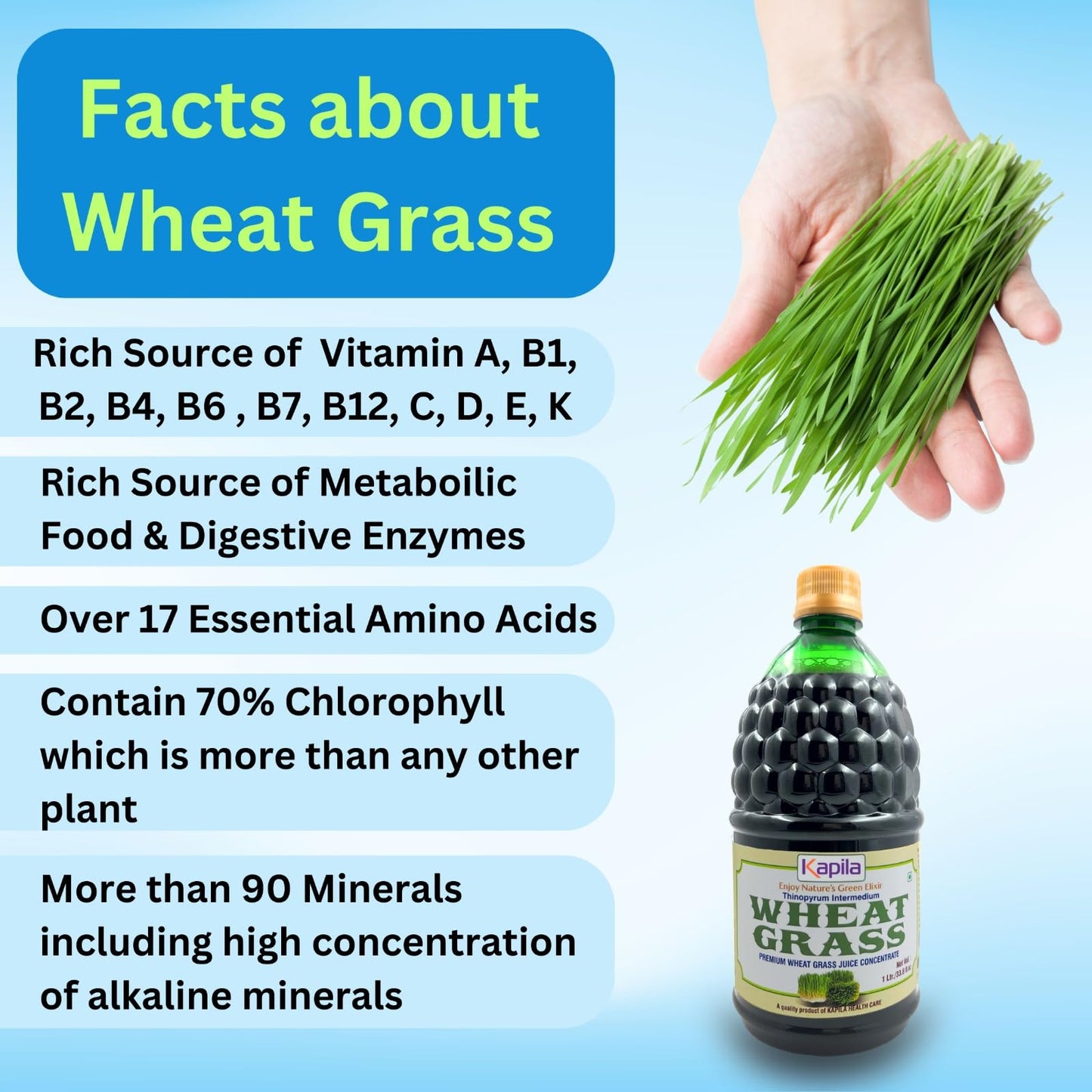 Kapila Wheatgrass Juice 1 Liter for Liver Detoxification & Improves Gut Health, Helps in Weight & Cholesterol management