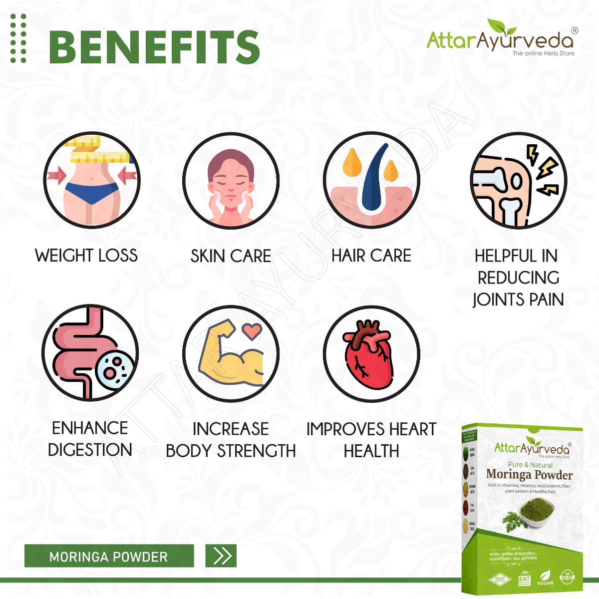 Attar Ayurveda 100% Moringa Leaf Powder (200g) | Drumstick Leaf powder- image 5