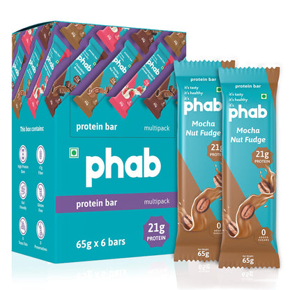 Phab 21G Mocha Nut Fudge Protein Bar | 8G High Fiber | Pea & Whey Protein Isolat