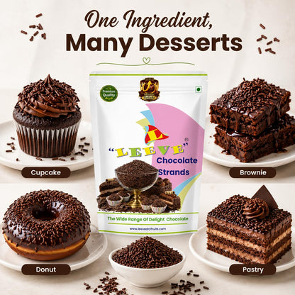 Leeve Chocolate Strands Vermicelli 400g | Chocolate Sprinkles for Cake Decoration | Ice Cream Topping | Dessert Garnish | Bakery Style Decorating Ingredient