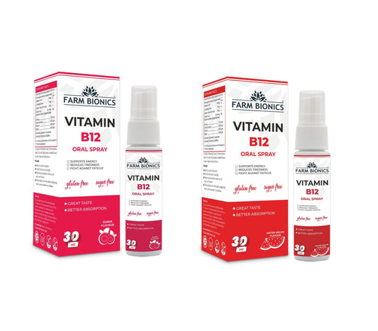 FARM BIONICS Combo of Guava Flavour Vitamin B12 and Water melon Flavour Vitamin B12 Oral Spray, 30ml | 100% Vegetarian | Sugar and Gluten Free | Immunity Booster Spray for Men and Women