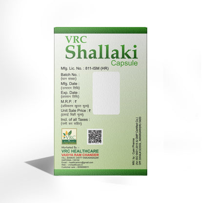 VRC Healthcare Shallaki Capsule | Ayurvedic Supplement for Knee, Back, Joint, Shoulder, Muscle Pain & Swelling | Reduces Pain, Stiffness, Swelling & Enhances Bone Strength | 60 Capsules
