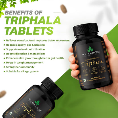 VCA Healthcare Triphala Extract Tablets | Ayurvedic Herbal Supplement for Digestive & Detox Support | Gut Health & Constipation Support | Natural Cleanse and Metabolism Support (Pack of 1)