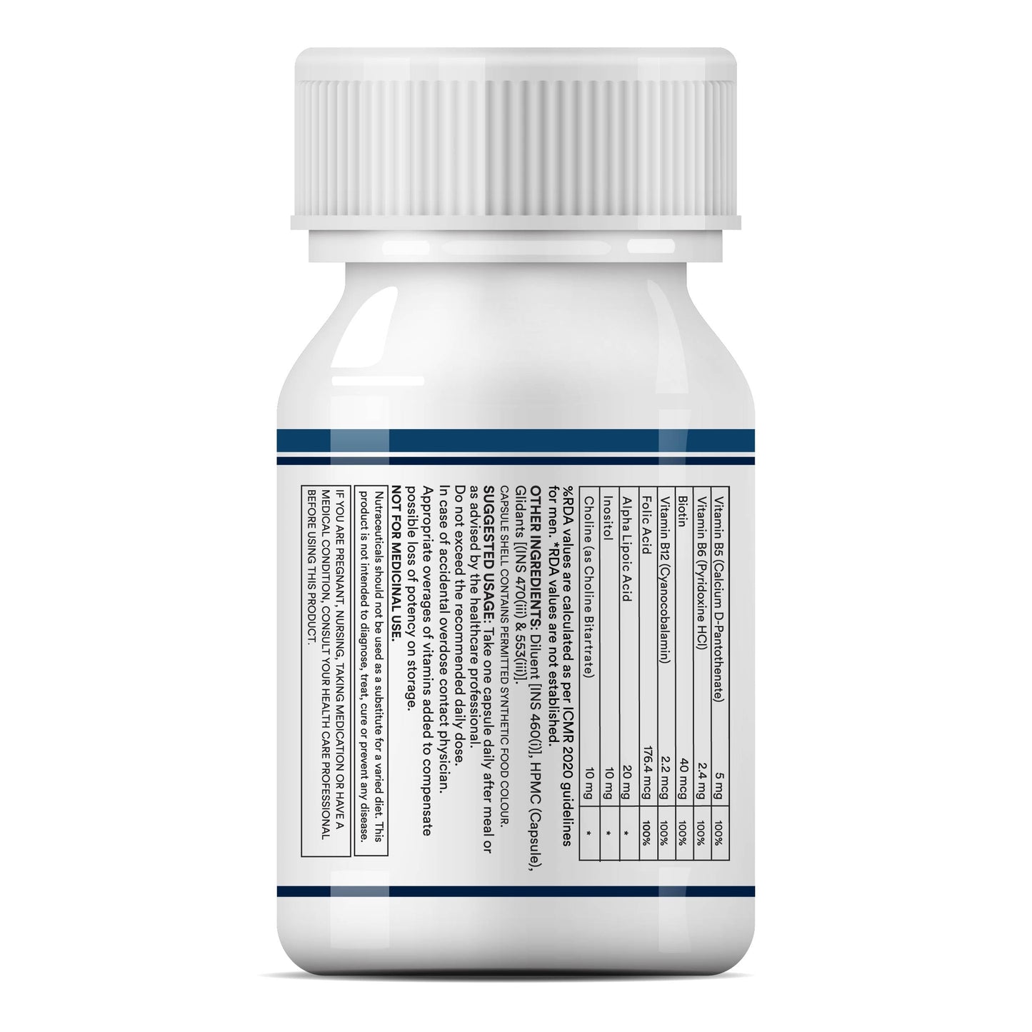 INLIFE B Complex Supplements B1, B2, B3, B5, B6, Biotin, with Vitamin B12, Folic Acid, Alpha Lipoic Acid, Inositol & Choline | | For Men Women - 60 Vegetarian Capsules