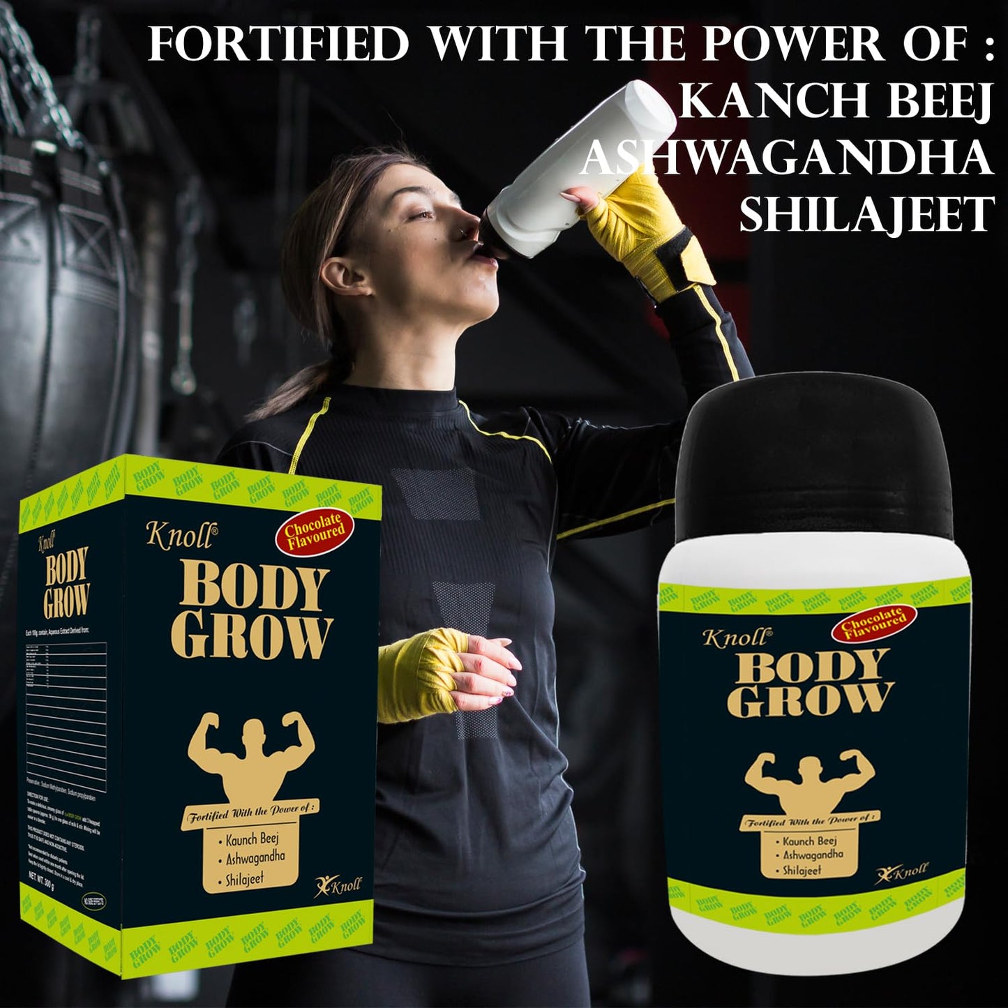 Knoll Healthcare Body Grow Powder For Muscle Mass Gain Weight Gainers And Weight Gain Muscle Building with Ashwagandha & Shilajeet (300g) per Pack (Pack of 3)