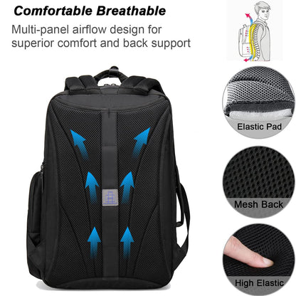 ah arctic hunter Golden Wolf Office Backpack for Men 26-38L TSA Lock Expandable Clothing Pocket Anti-theft Bag with Lock USB Port 17.3" Business Laptop Backpack for College Daily, Black
