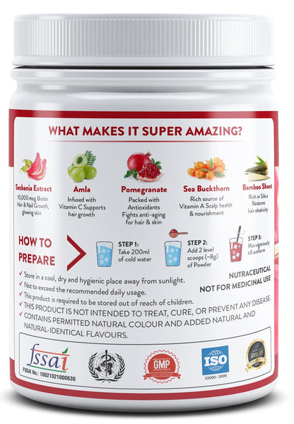 Mypro Sport Nutrition 100% Plant Based Biotin Extracted From Natural sesbania With Amla,Pomegranate,Sea Buckthron,Bamboo Shoot - 120 Gm Powder (4.23 oz)