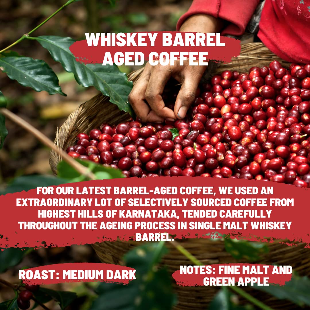 Toffee Coffee Roasters | Easy Brew (Hot Brew) Coffee | Single Malt Whiskey Barrel Aged Grounded Coffee | Pack of 8 Sachets | Medium Dark Freshly Roasted | Notes: Fine Malt & Green Apple