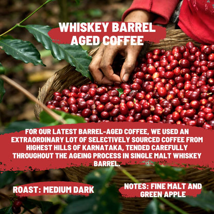 Toffee Coffee Roasters | Easy Brew (Hot Brew) Coffee | Single Malt Whiskey Barrel Aged Grounded Coffee | Pack of 8 Sachets | Medium Dark Freshly Roasted | Notes: Fine Malt & Green Apple