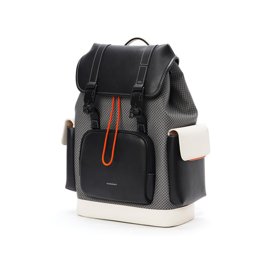 MOKOBARA Teriyaki 4 Compartment Backpack | 15.6 Inch Laptop Compartment, 19.5L Capacity | Signature Coated Canvas & Vegan Leather Trims, Water-Resistant, Lightweight | Padded Back Panel (Black Sesame)