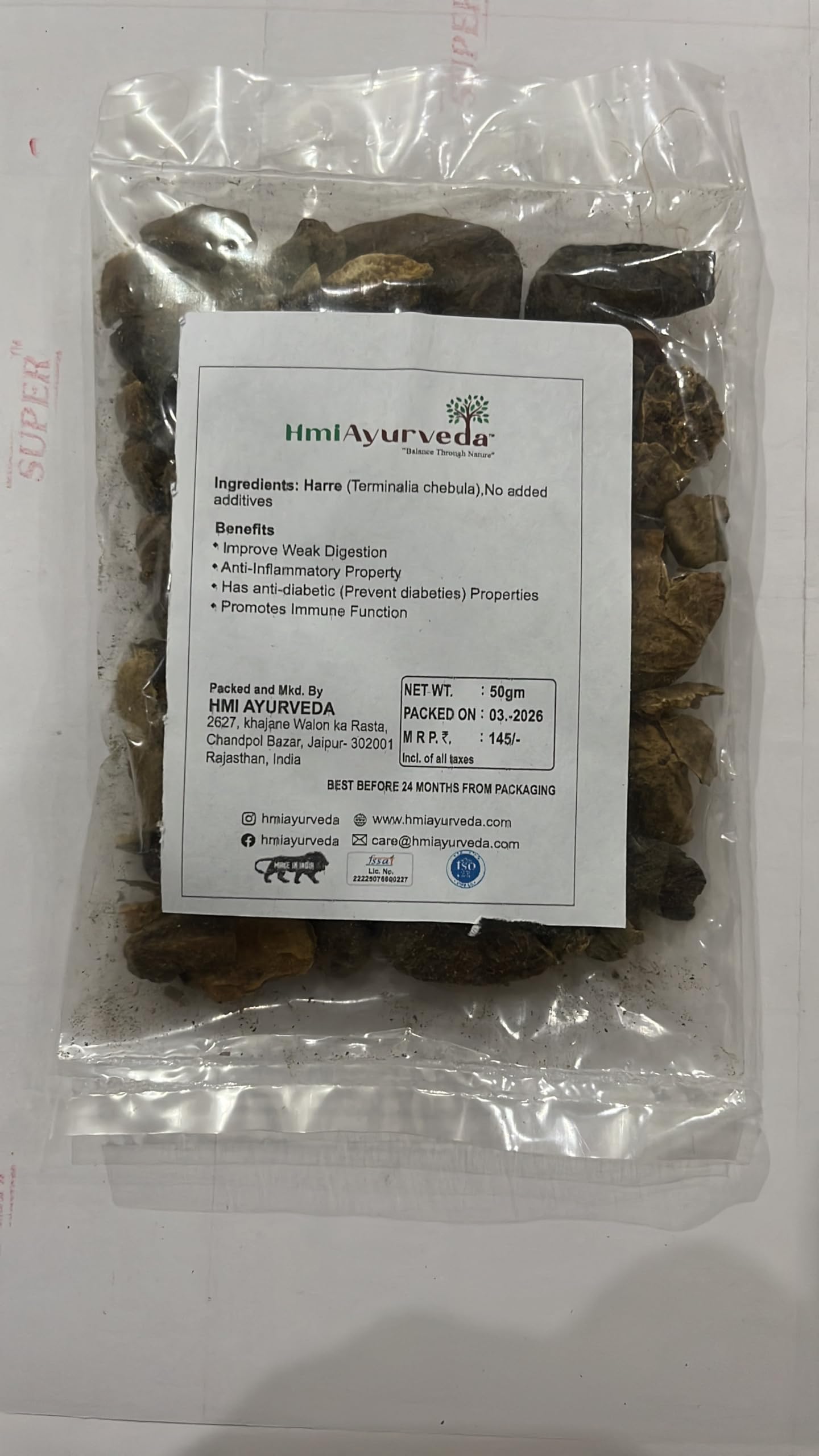 HMI AYURVEDA Triphala (Ratio 1:2:3) Raw, Whole (300 grams) - Harad, Baheda, Amla | 100% Pure and Natural, No Preservatives