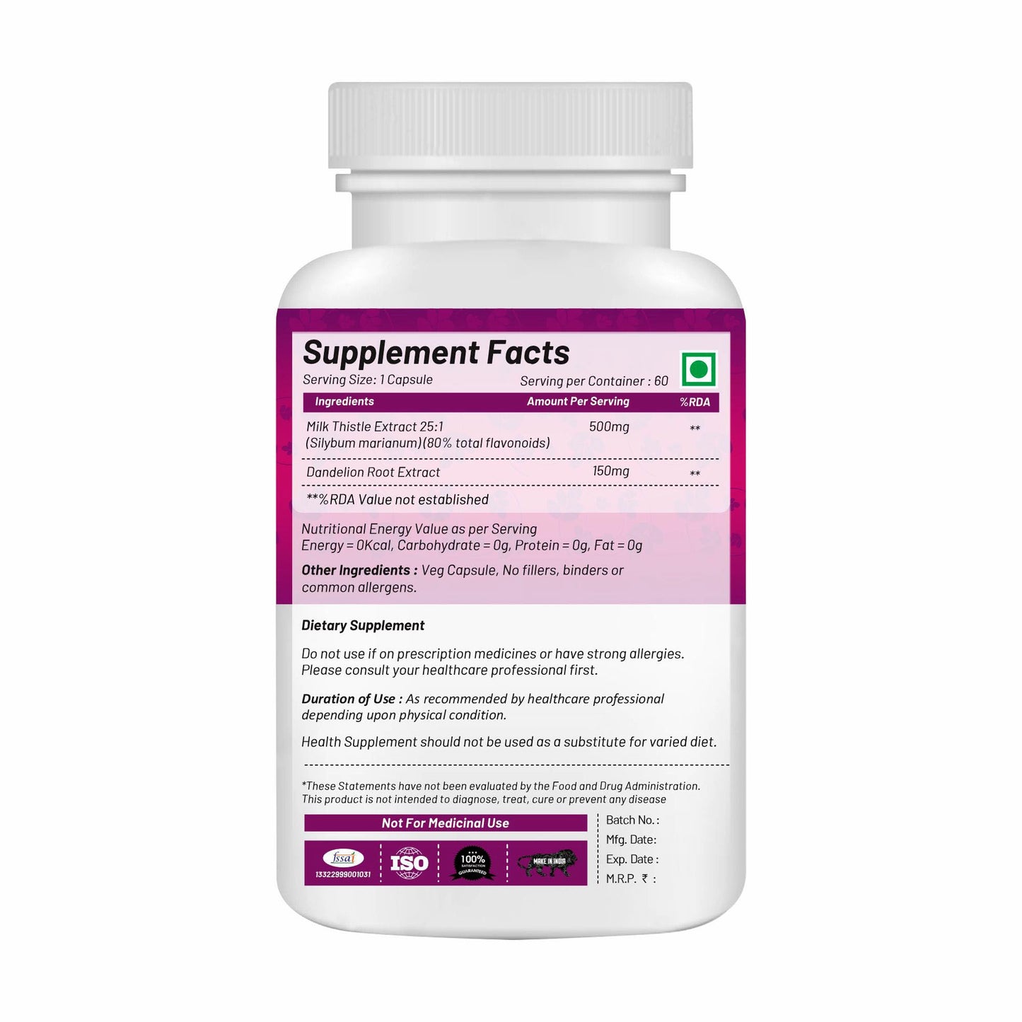 Nutramagik Milk Thistle with Dandelion Root Extract - Detox and Liver Support Blend (60 Capsules, 1)
