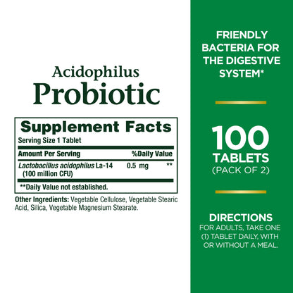 Nature's Bounty Probiotic Acidophilus, 100 Tablets, Pack of 2 (Packagin- image 5
