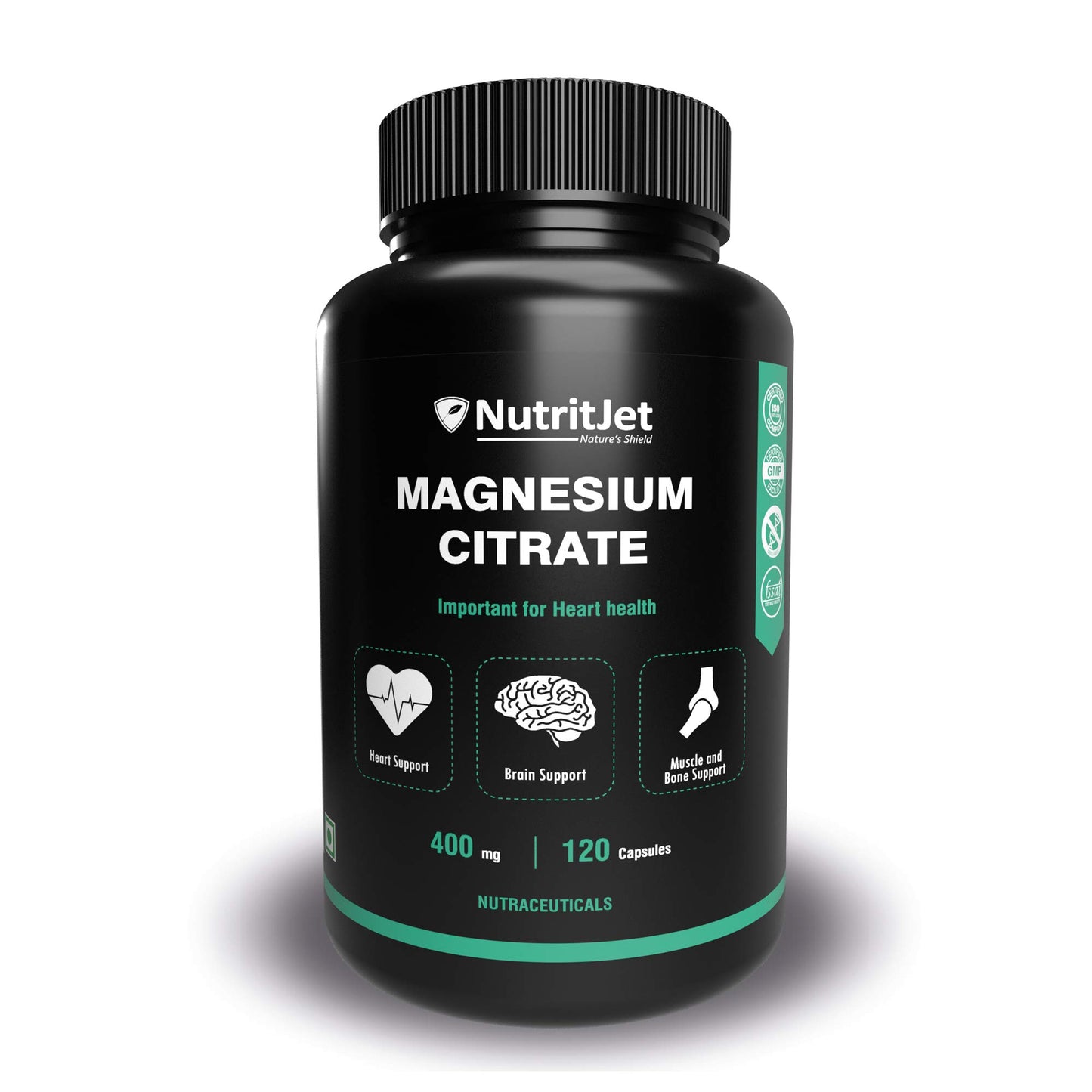 NutritJet Magnesium Citrate Powder Capsules 400mg – [120 Caps] Pure Non-GMO Supplements – Natural Sleep Calm Relax