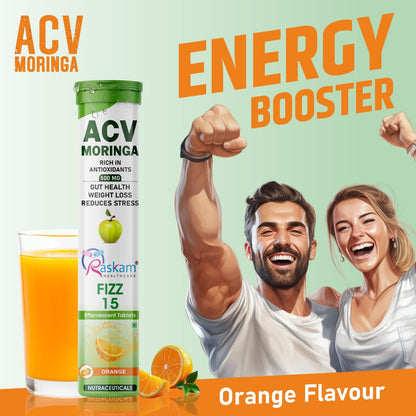 Raskam ACV Moringa 500mg Effervescent Tablets – Orange, 15 Tablets x 3, Pack of 3