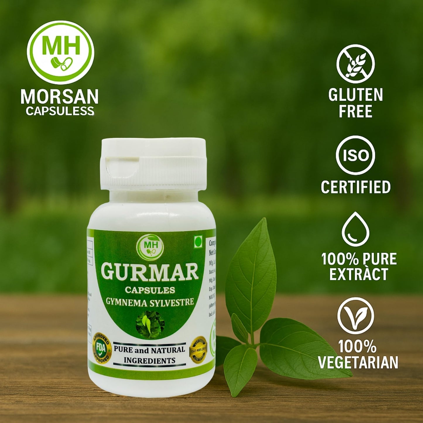 MORSAN HEALTHCARE | Gurmar (Gudmar) Capsules 500mg – 60 Count | 2 Pack | Vegetarian | Plant-Based | Herbal Supplement | No Artificial Additives | Gluten-Free | Organic | Gymnema sylvestre | Dia Free Herbal Capsules