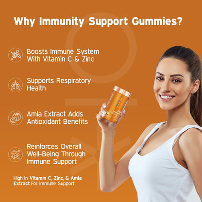 Nutriburst Triple Immunity Gummies with Vitamin C, Zinc and Amla extract | No-Added Sugar | Orange Flavor | 100% Vegetarian | 60 Gummy