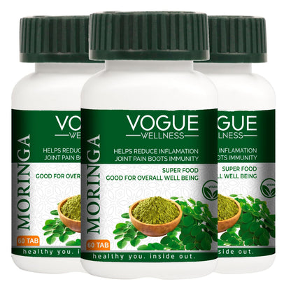 Vogue Wellness Moringa Tablets | Premium Herbal Supplement with Natural Moringa Leaf Extract | Supports Vitality, Energy, Immunity & Wellness (Pack Of 3, 180 Tablets)