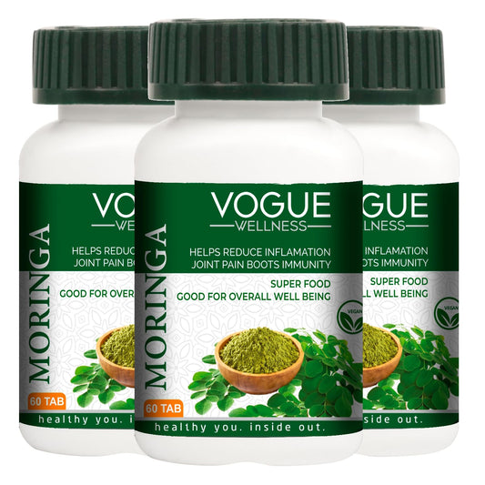 Vogue Wellness Moringa Tablets | Premium Herbal Supplement with Natural Moringa Leaf Extract | Supports Vitality, Energy, Immunity & Wellness (Pack Of 3, 180 Tablets)