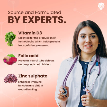 Healeo Iron + Folic Acid Drops | Fast Acting Liquid Iron Supplement for Women & Men with Zinc | Hemoglobin Booster & Blood Builder | Non-Constipating - 50ml