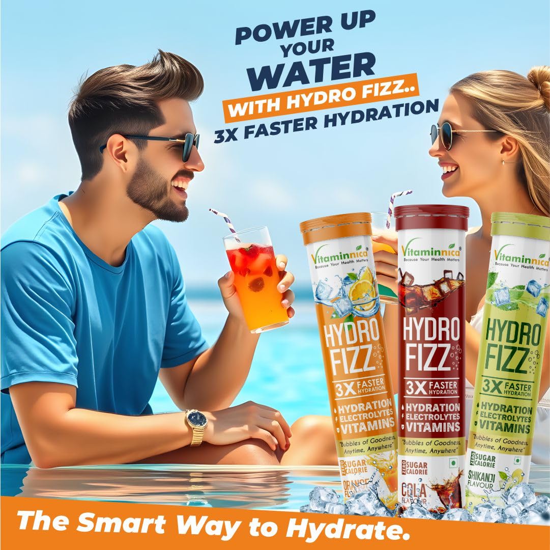 Vitaminnica Hydro Fizz Effervescent Tablets | Sugar-Free & Refreshing- 20 Effervescent Tablets– Advanced Hydration Drink & Electrolyte Booster | Orange Flavour- Pack of 2