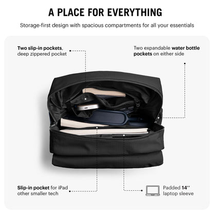 DailyObjects Taiga Backpack (19L) Ultra Light Office/Travel Laptop Backpack (19L) for Men & Women with 15inch Compartment, Water-Repellent, MultiPocket, Bottle Holders with Trolley Strap- Basalt Black