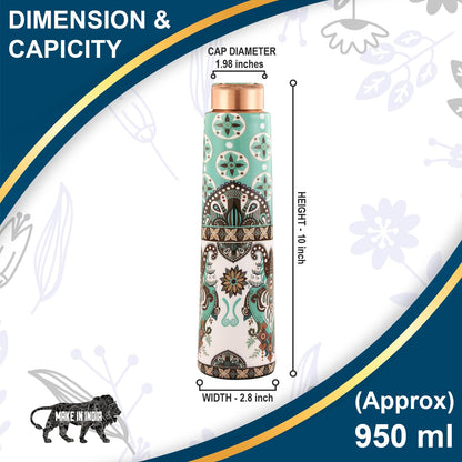 Design Decor Gallery Handmade Copper Water Bottle Stone Blue Butterfly Printed Meena Exact Handcrafted, 1 Liter, Clear