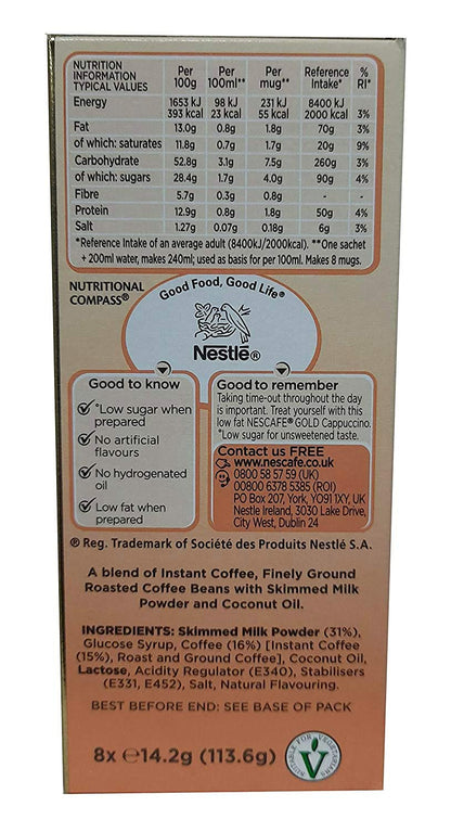 Nescafe Gold Cappuccino Unsweetened Taste Sachet Powder, 113.6 Grams