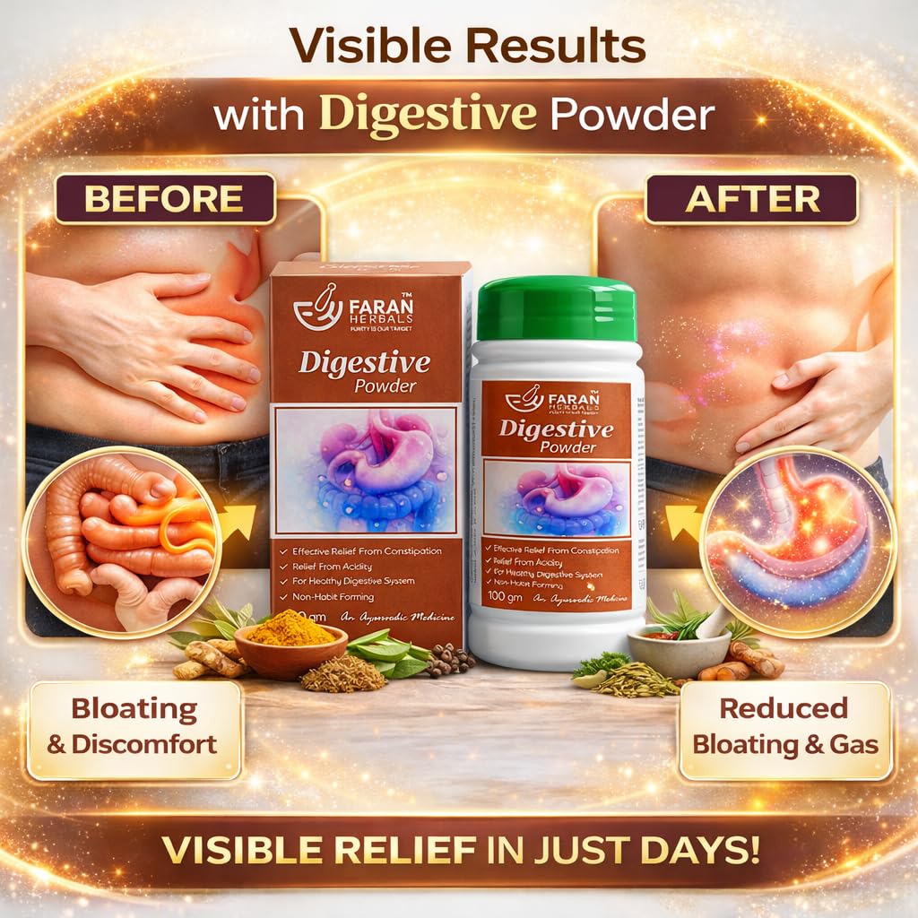FARAN HERBALS Ayurvedic Digestive Powder | Herbal Supplement with Triphala, Senna & Ajwain | Helps Relieve Constipation, Acidity & Gas | Digestive Churna for Gut Health | 100g