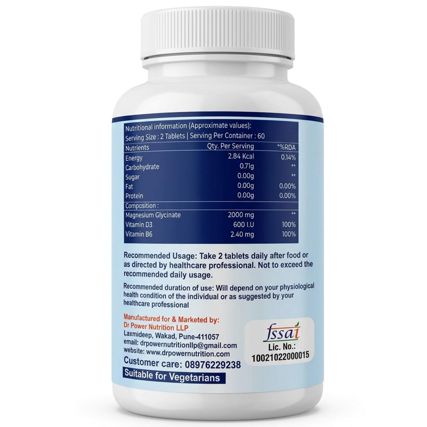 Dr Power Nutrition Magnesium Glycinate 2000mg | Chelated Magnesium Tablets with Vitamin D3 & B6 | Muscle Recovery, Bone Strength & Sleep Support | 120 Tablets | Non-GMO, Gluten-Free, High Absorption Formula