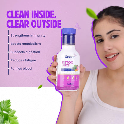 Geofit Detox Juice 500ml to Boost Metabolism & Digestion | Detoxifies Body, Purifies Blood & Reduces Fatigue | 14 Ayurvedic Herbs for Natural Cleanse | Weight Loss & Boost Energy Levels - Pack of 2