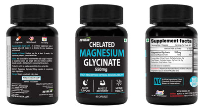 NutriJa Magnesium Glycinate 550mg | 121mg Elemental Magnesium | Chelated Magnesium Supplement for Sleep, Relaxation, Muscle & Nerve Support | 60 Vegetarian Capsules