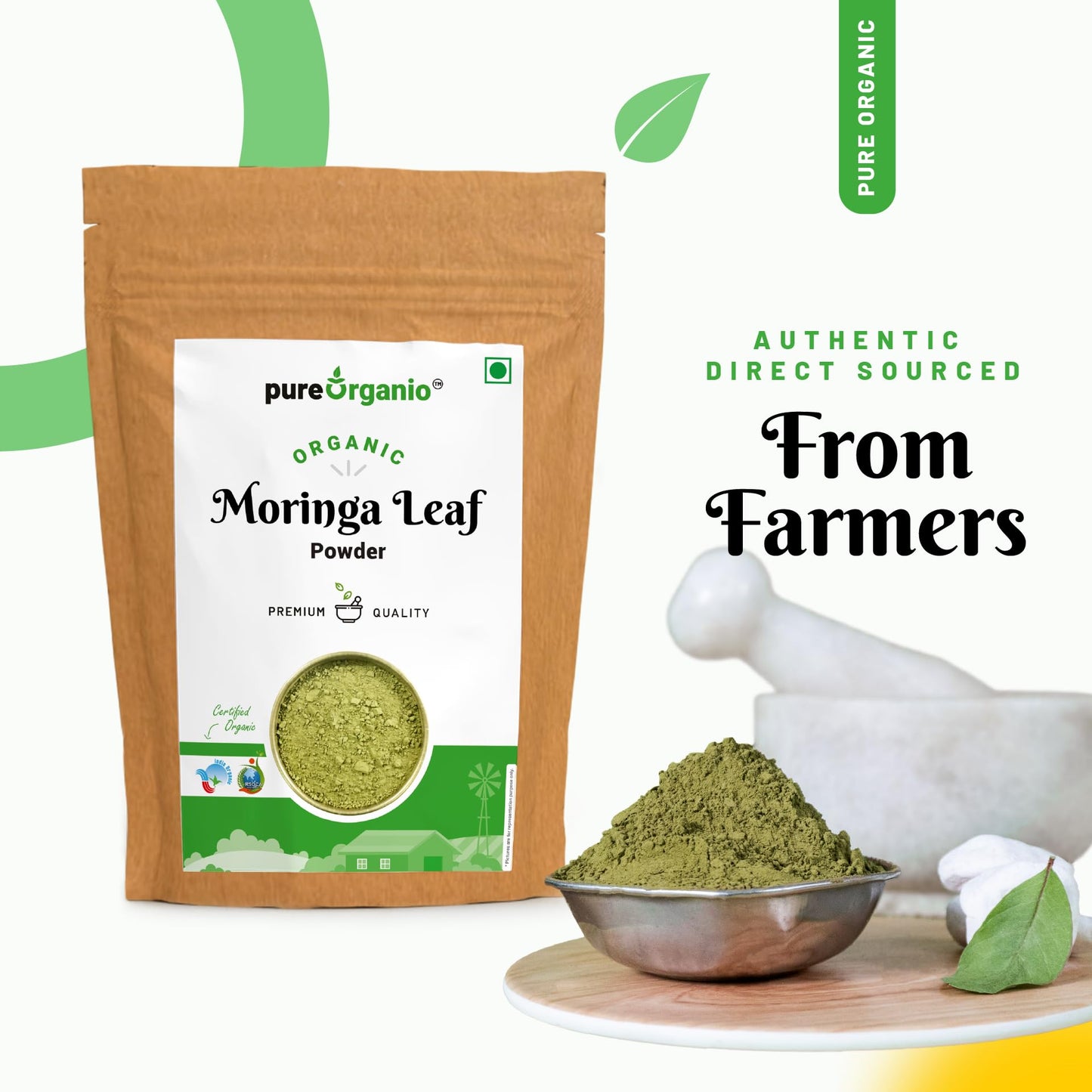 Pure Organio Moringa Powder Organic | NPOP Certified | Indian Organic Moringa Powder for Nutrient-Rich Superfood | Natural Energy Booster | Pure Moringa Leaf Powder for Smoothies and Cooking (100 Gm)