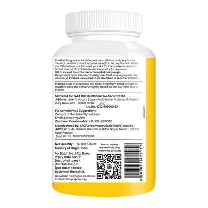 TATA 1mg Calcium & Vitamin D3 supplement with Zinc, Magnesium & Alfalfa | High absorption Calcium Citrate Malate form | 500mg Calcium & 400iu Vitamin D3 | For strong bones & joints | 60 tablets