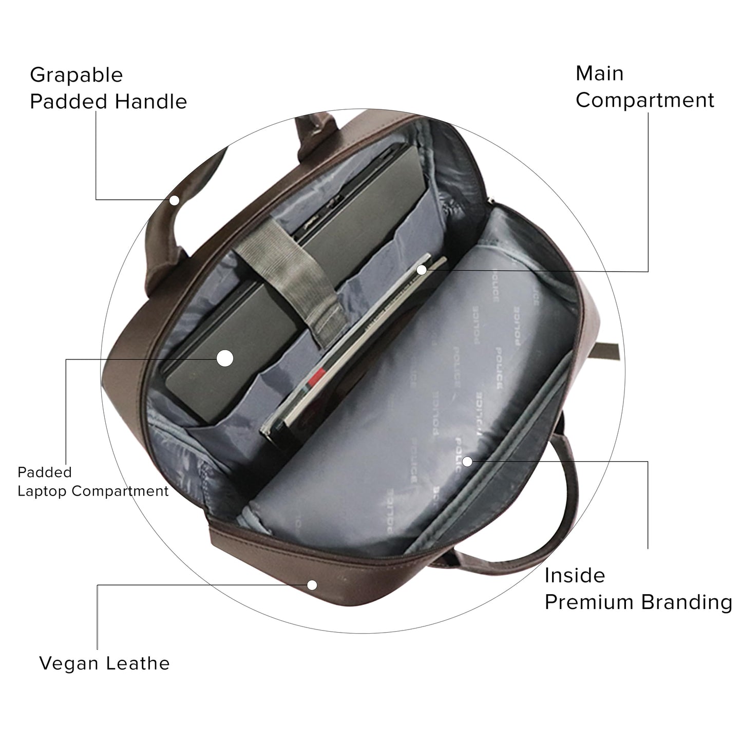 Police Leather Laptop Backpack for Men & Women | 15 inch College Bag fo- image 6