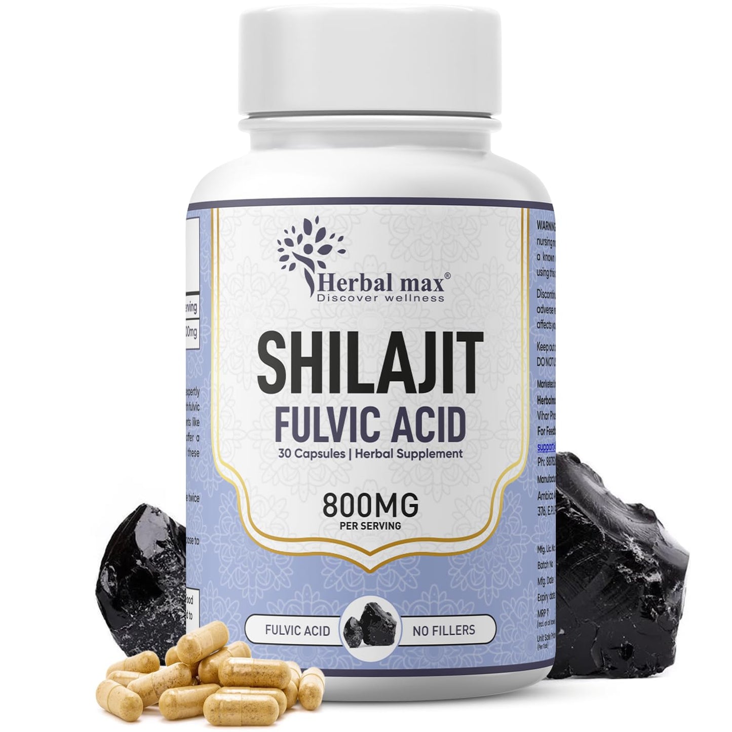 Herbal Max Shilajit 800mg Capsules – Fulvic Acid Enriched Natural Supplement for Strength, Endurance, Energy & Immunity | Supports Men & Women’s Vitality