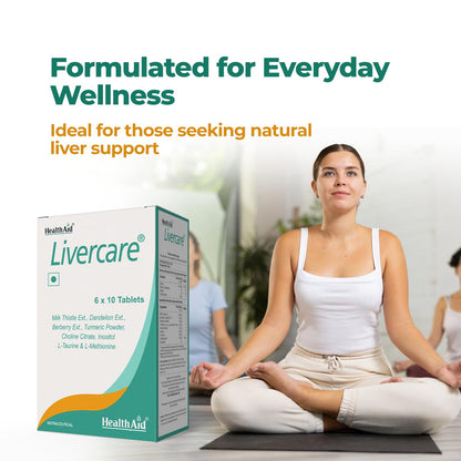 HealthAid Livercare – Liver Detox Supplement with Milk Thistle, Dandelion, Choline & Inositol | Supports Healthy Liver Function & Metabolism | For Men & Women | 60 Tablets