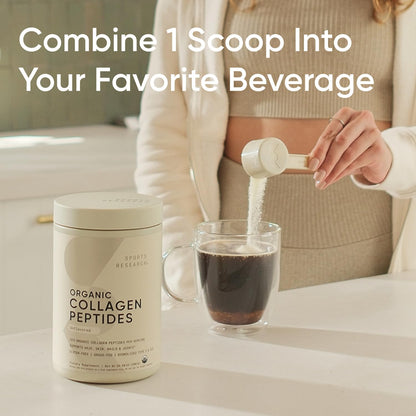 Sports Research Organic Collagen Peptides Unflavored Dietary Supplement Powder, 300g