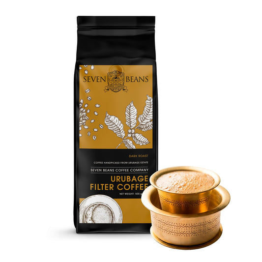 Seven Beans Urubage Dark Roast South Indian Filter Coffee Powder – 80:20 Coffee Chicory Blend – Traditional Filter Kaapi – 500g (Pack of 1)