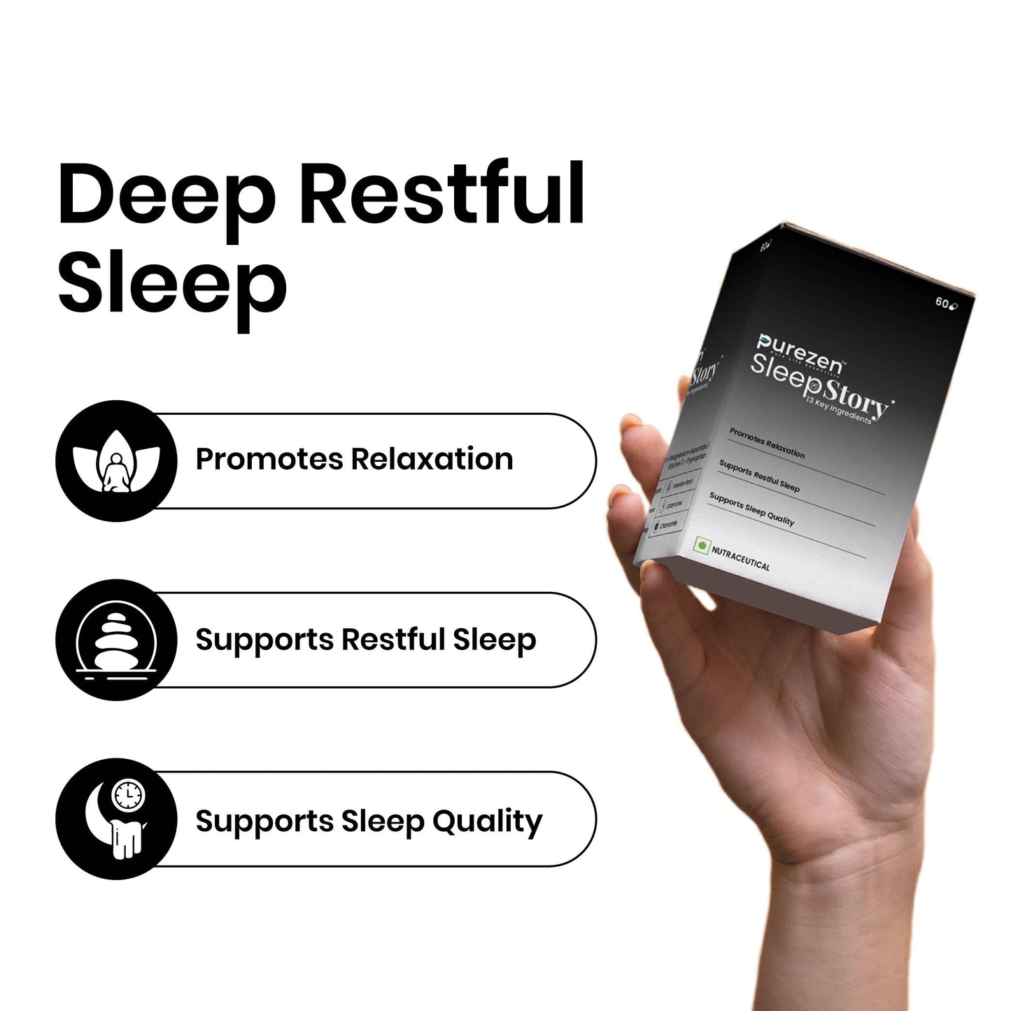 Purezen SleepStory | Plant-Based Sleep Support Supplement with Chamomile, Valerian, L-Theanine, Jatamansi, Glycine & Magnesium for Relaxation & Restful Sleep | 60 Veg Capsules