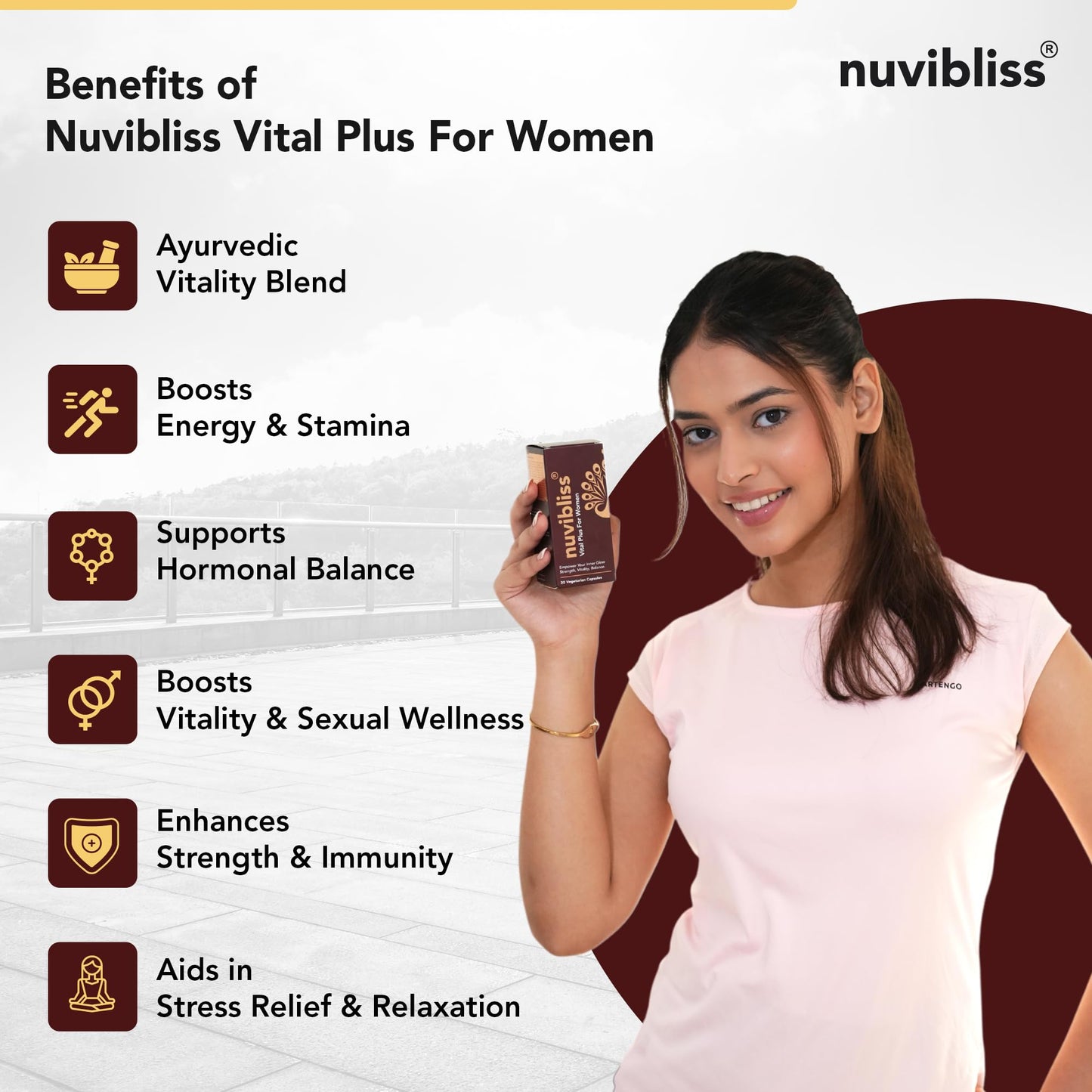 Nuvibliss Vital Plus For Women | Ayurvedic Herbal Supplement with Traditional Ingredients | Daily Support for Energy & Wellness | 30 Vegetarian Capsules