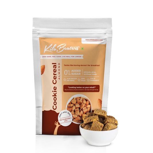 Kilobeaters High Protein Almond Cookie Cereal Made With Almond Flour, Zero Sugar Healthy Dessert For Breakfast (Pack of 1, 1kg)