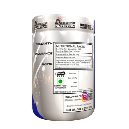 Arscor's Creypure Pure Creatine Monohydrate Powder – Creatine Powder, Pre Workout & Gym Supplement, Non-GMO & Gluten-Free (300g, Mango)