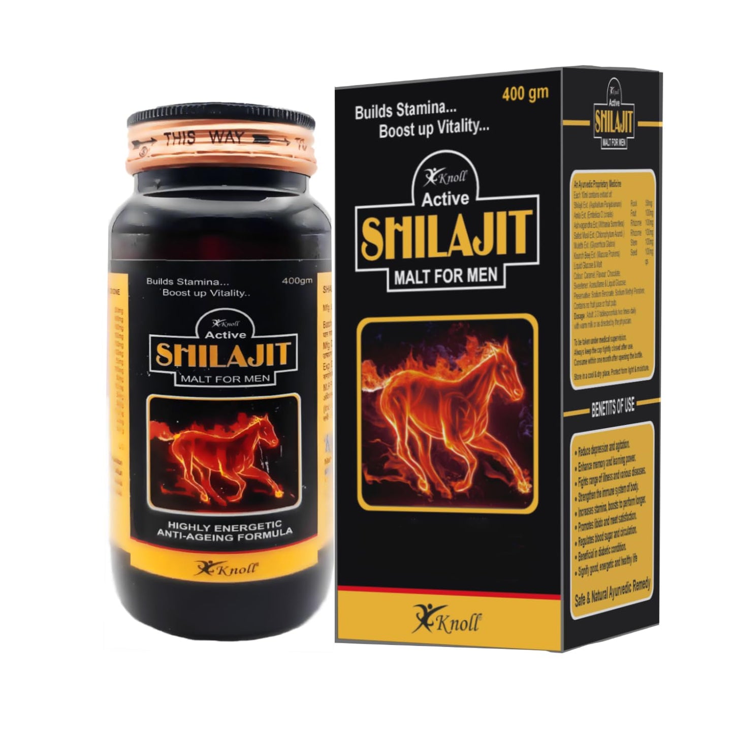 Knoll Healthcare Shilajit/Shilajeet Energy Made with 100% Pure with Ashwagandha for All Day Energy & Stamina for Men Highly Energetic Booster Daily tracker 400g Shilajit Malt Bottle Pack Of 1
