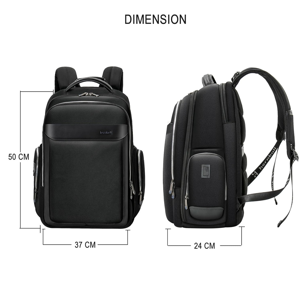 HORNBULL Travel Backpack for Men 45L Large Heavy Duty Office Travel Laptop Bag Fit Upto 17" Laptop 1680D Polyester Water-resistant Padded Overnight Laptop/Clothes Bag with Multi-Pocket, Black