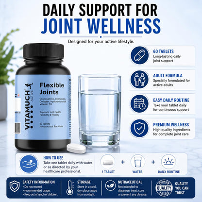 Vitamuch Joint Support Tablets with Glucosamine, Chondroitin, Collagen Type II, Hyaluronic Acid & Vitamin D3 | Joint Care Supplement for Men & Women | 60 Tablets