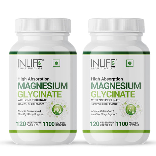 INLIFE Magnesium Glycinate Supplement 1100mg (Elemental Magnesium 242mg) with Zinc 10mg (as Zinc Picolinate) Per Serving, Relaxation & Healthy Muscle Function - 120 Capsules (Pack of 2, 240)