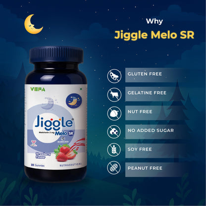 Jiggle Melo SR I 3mg Melatonin Gummies for Sleep I Sustained Release Melatonin | No Added Sugar I Non Habit Forming I Strawberry Flavour I 30 Gummies