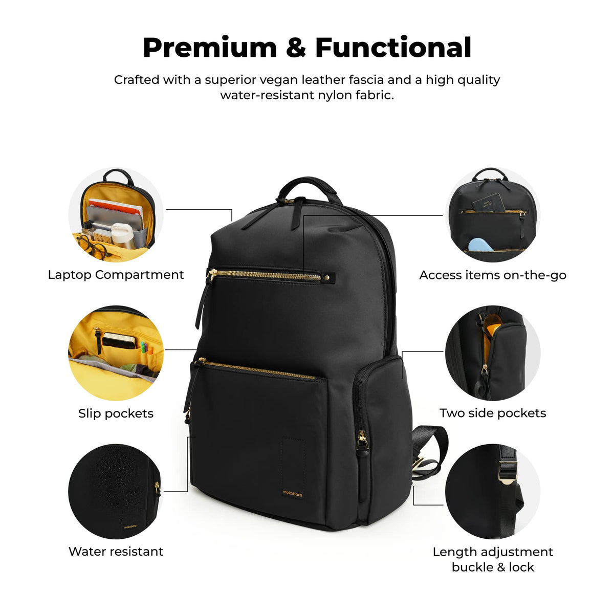 MOKOBARA Bliss 21L Laptop Backpack 14 Inch Office Travel Black