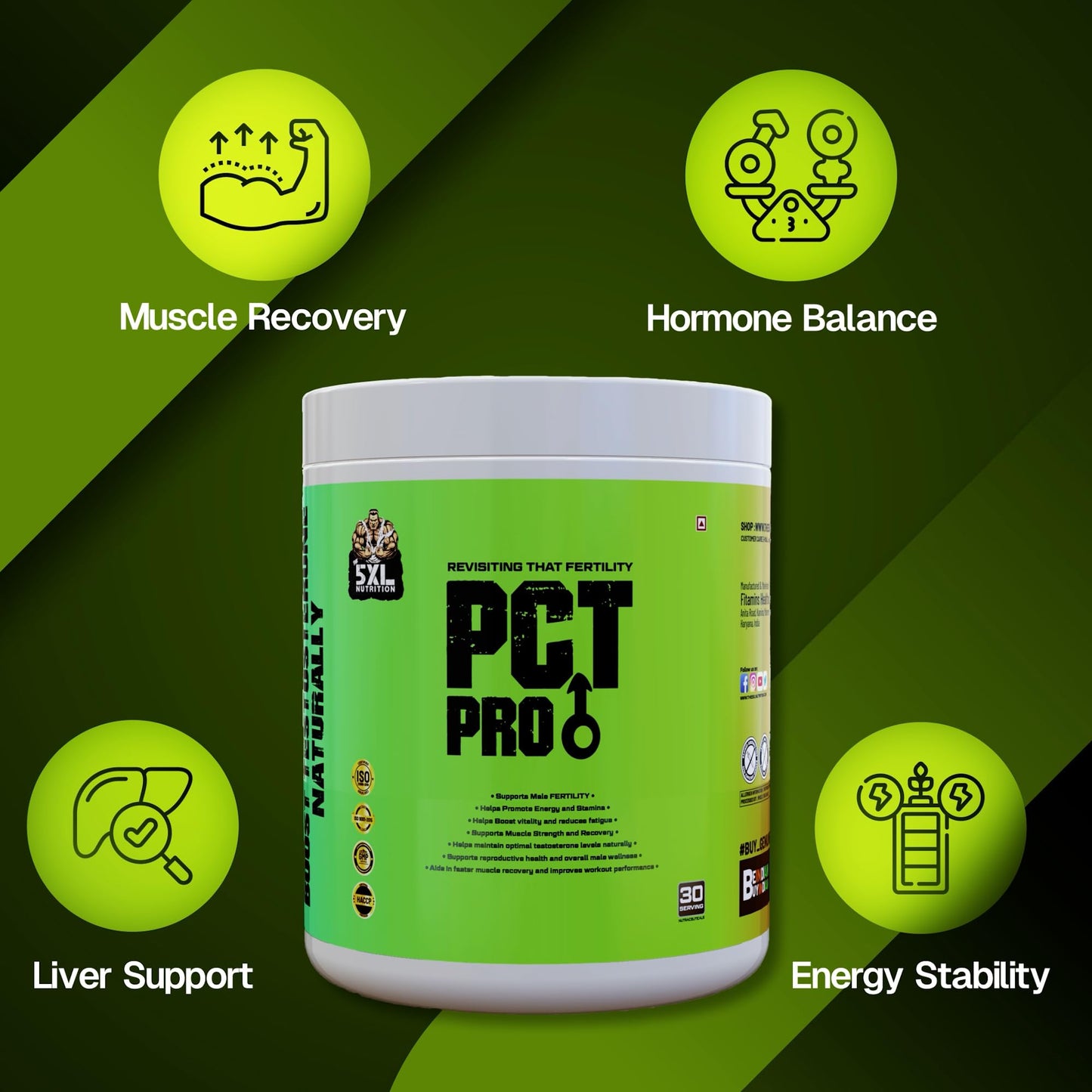 The 5XL Nutrition PCT Pro 300g Powder | Advanced Post Workout Recovery Formula | Supports Muscle Recovery, Strength & Hormonal Balance